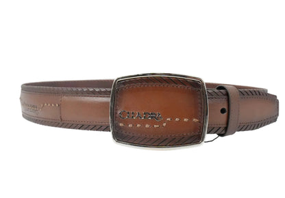 Cuadra Men's Laser Engraved Bovine Leather Belt - Honey