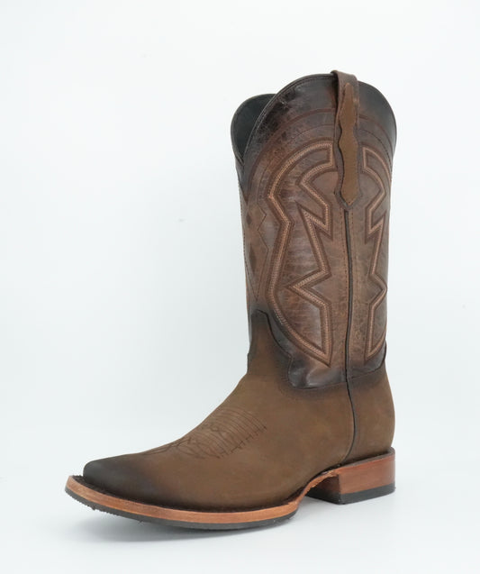 El General Men's Nobuck Faded Brown Wide Square Toe Boot