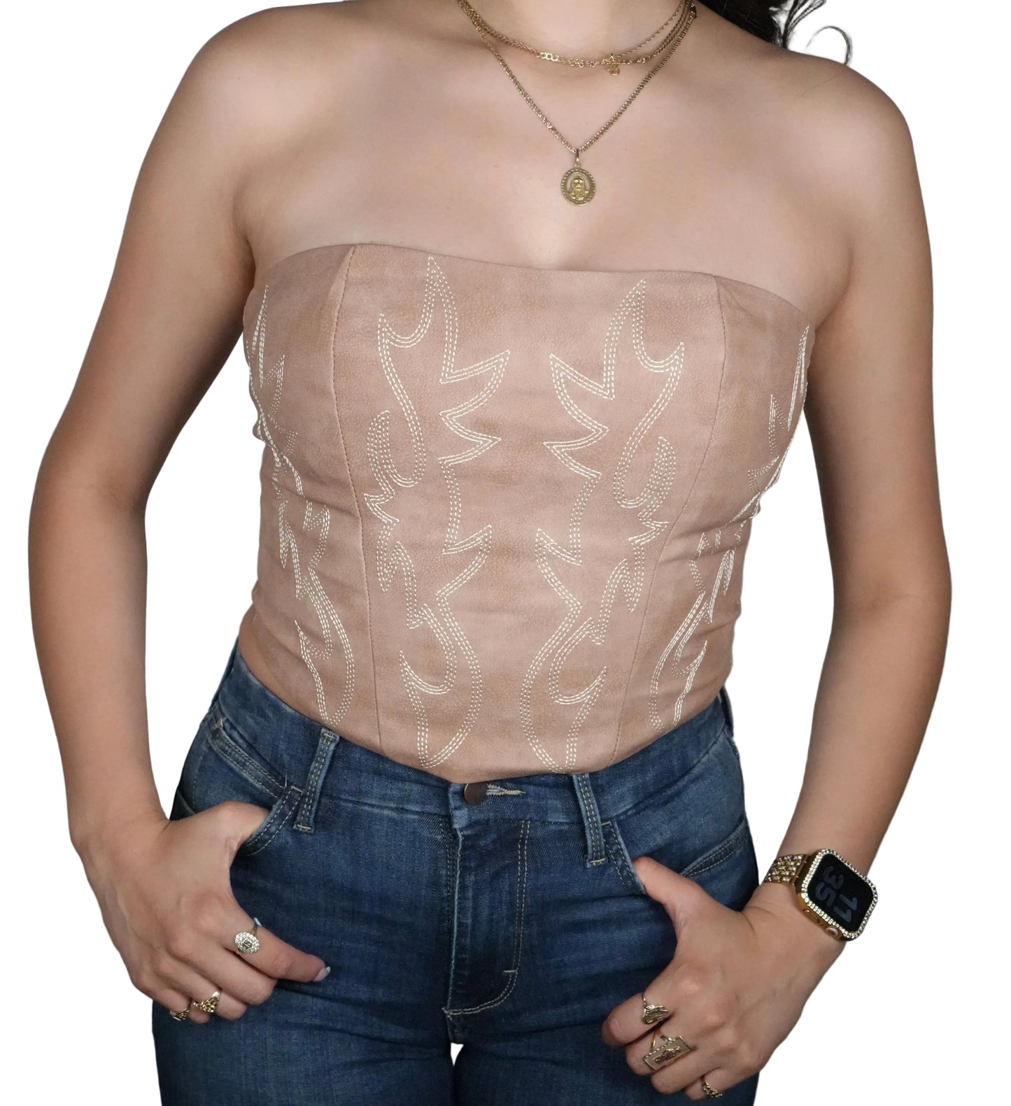 Women's Beckee PU Vegan Leather Western Corset Top - Light Brown