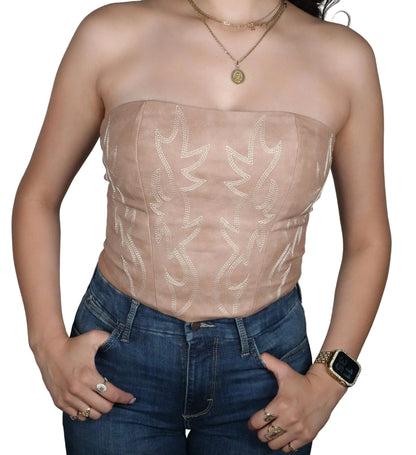 Women's Beckee PU Vegan Leather Western Corset Top - Light Brown