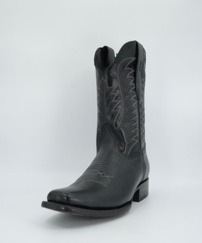 Denver Boots Men's Black Leather Semi Square Toe Boot