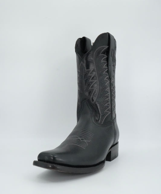 Denver Boots Men's Black Leather Semi Square Toe Boot