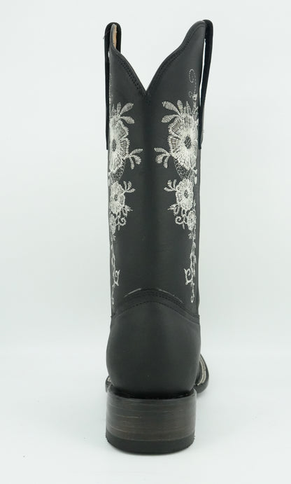 Golden Boots Women’s Black Crazy Floral Wide Square Toe Boot