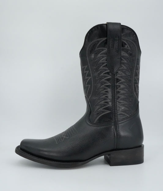 Denver Boots Men's Black Leather Semi Square Toe Boot