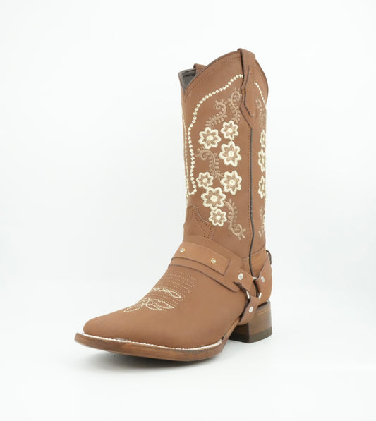 La Sierra Women's Tang Floral Strapped Square Toe Boot