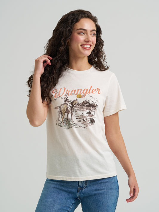 Wrangler Women's Retro Western Graphic Cowgirl Whisper White Heather T-Shirt