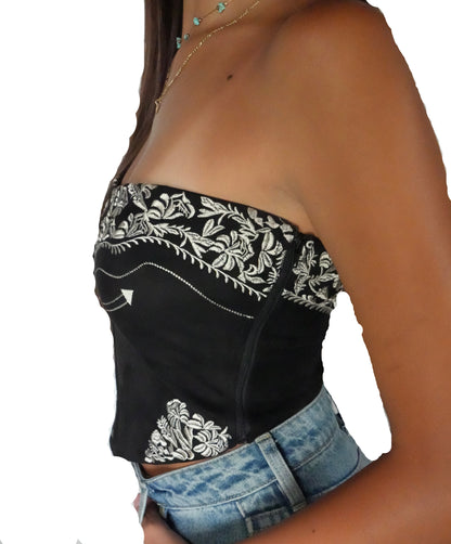 Tic Toc Women's Montana Embroidered Suede Tube Top - Black