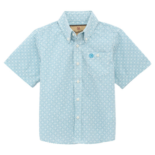 Wrangler Boy's Retro Classic Short Sleeve Button Down Print Shirt - Teal Geo