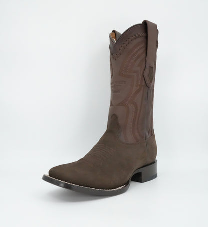 Wild West Men's Laser Nobuck Dark Tabacco Wide Square Toe Boot