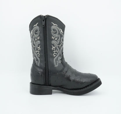 A&A Little Kid's Black Ostrich Print Rubber Sole Boot