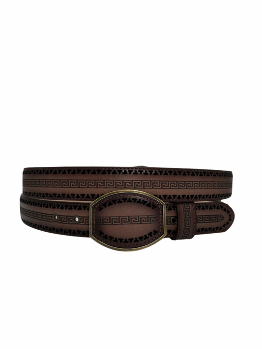 Men's Western Faded Brown Greek Laser Leather Belt
