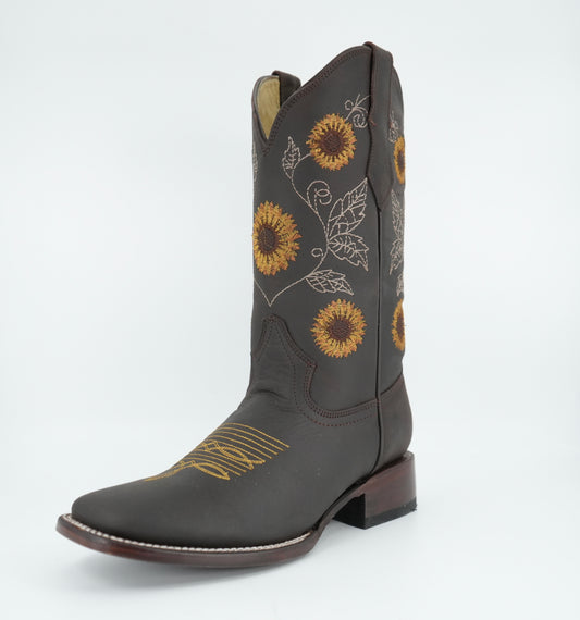 Quincy Women's Sunflowers Crazy Chocolate Wide Square Toe Boot