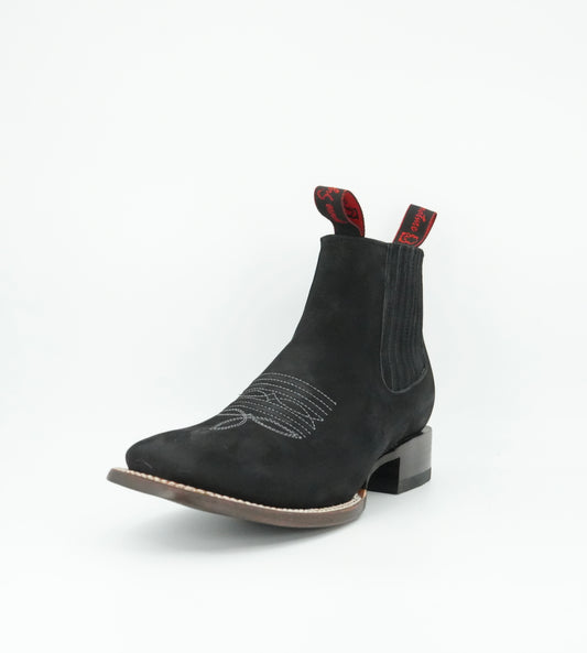 Vaquero Signature Men's Black Nobuck Wide Square Toe Short Boot