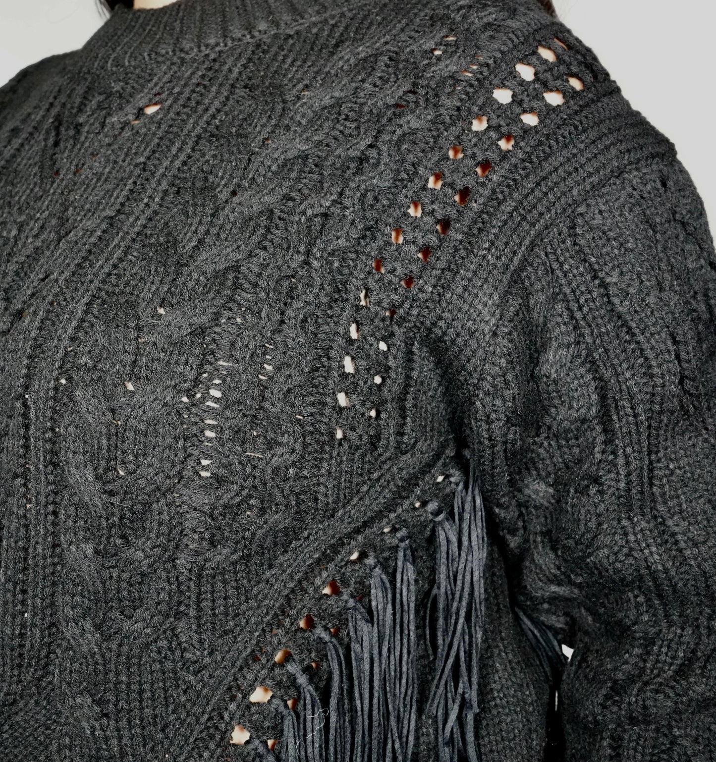 Blue B Women’s Mock Neck Fringe Sweater - Black