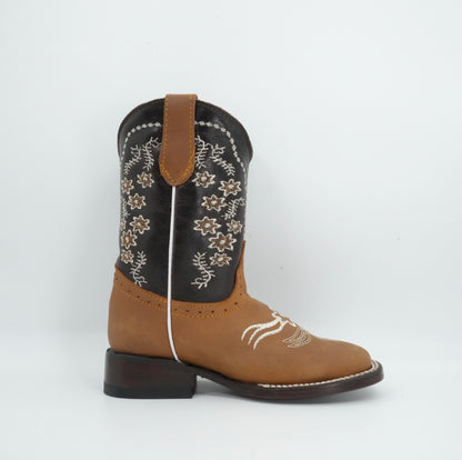 Quincy Kid’s Crazy Flower Embroidery Tang Boot