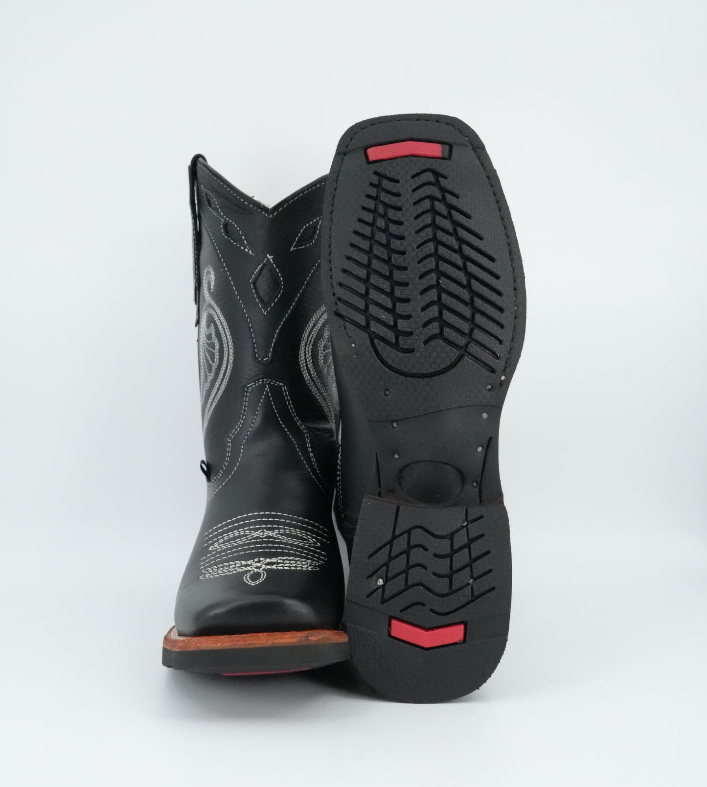 La Sierra Jr’s White Stitched Square Toe Boot - Black