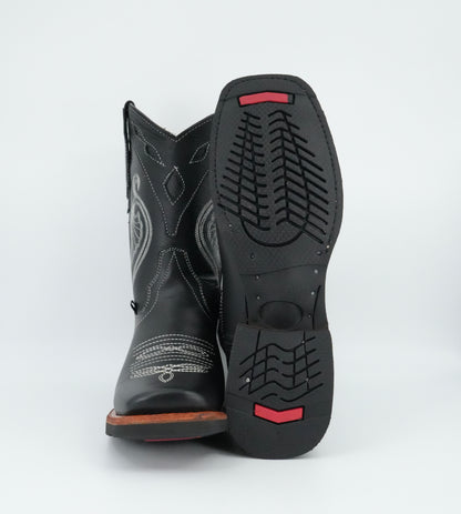 La Sierra Jr’s White Stitched Square Toe Boot - Black