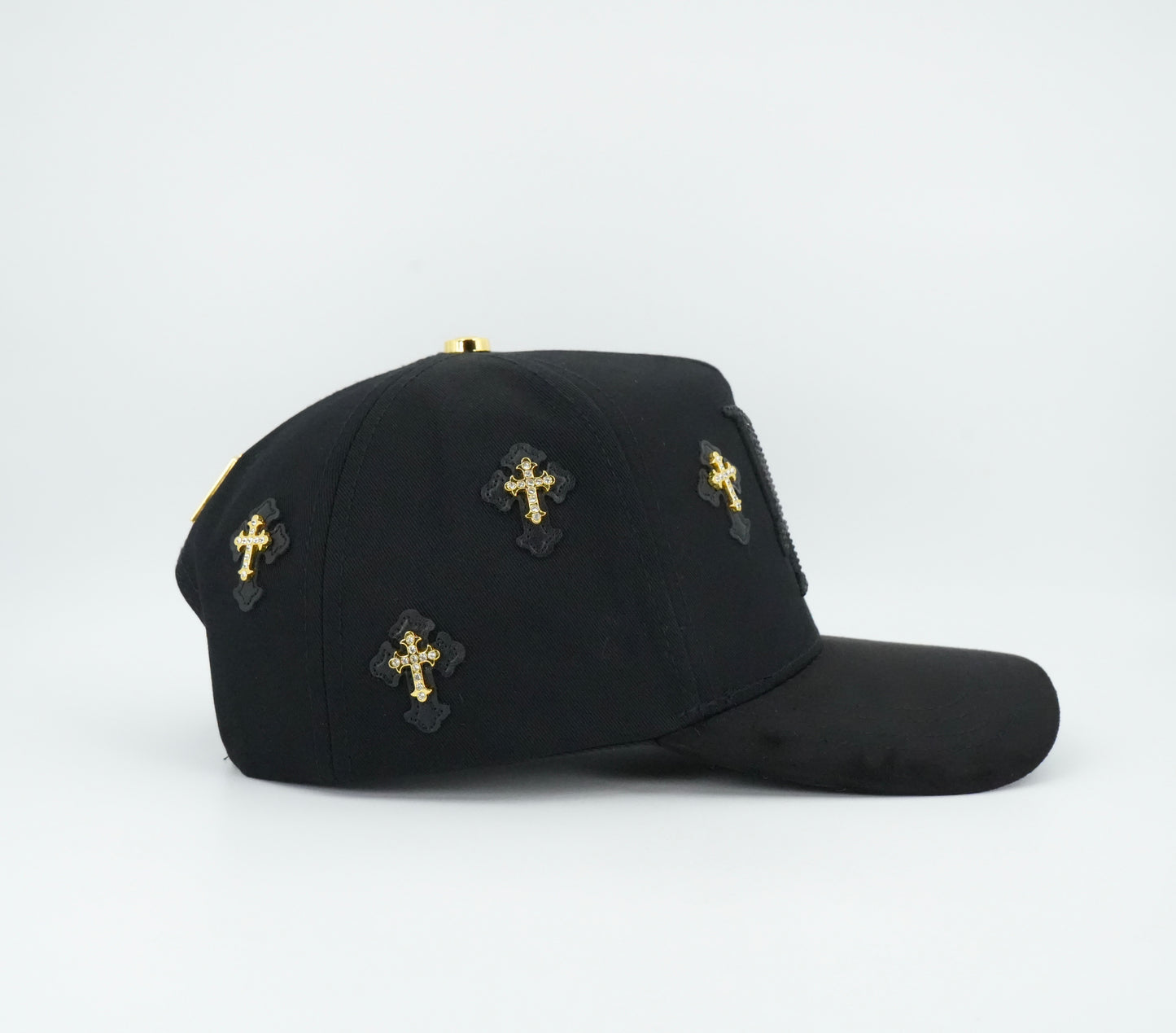 Kevin Hats LA Small Gold Cross Blings Black Cap