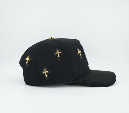 Kevin Hats LA Small Gold Cross Blings Black Cap