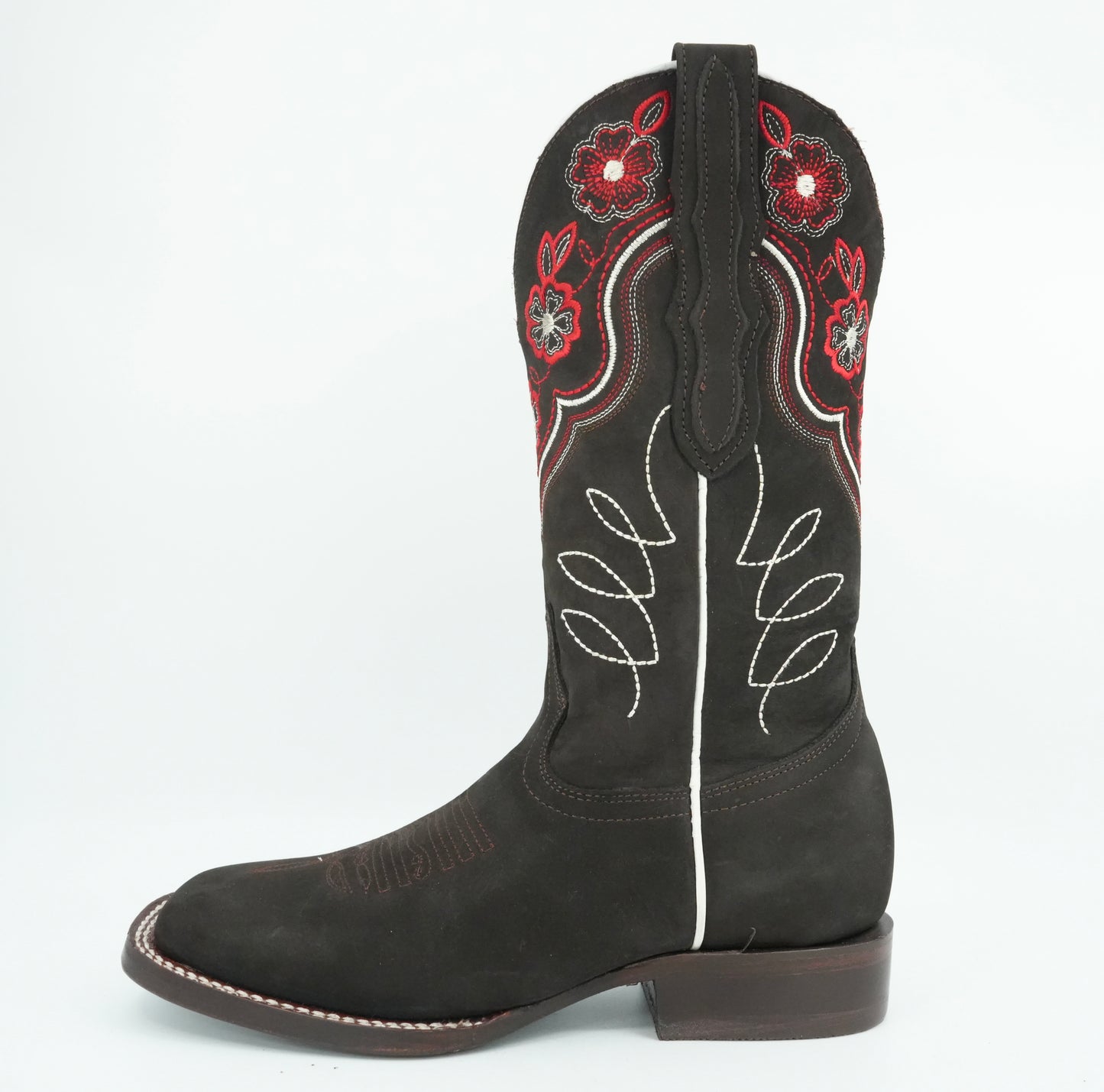 El General Nobuck Brown Red Floral Embroided Boot
