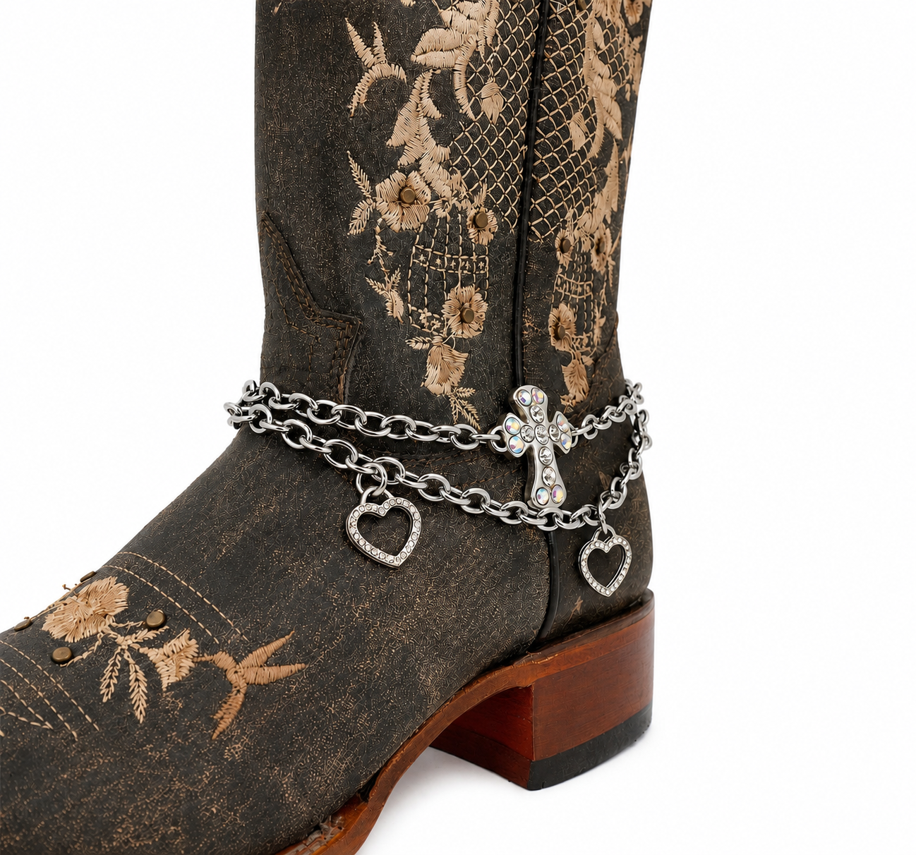 Women's Charm Chain Boot Accessory - Bling Cross/Hearts