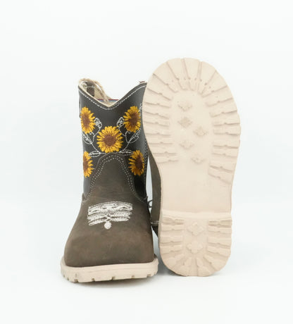 Quincy Toddler Crazy Sunflowers Brown Boot