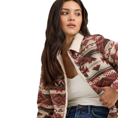 Women's Wrangler Sherpa Lined Jacquard Barn Jacket - Burgundy