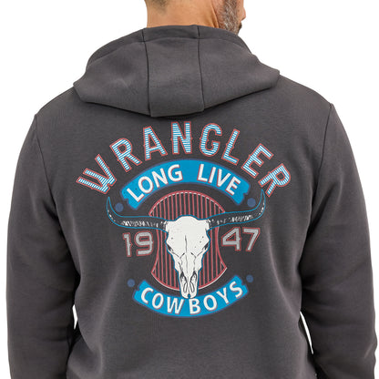 Wrangler Men's Long Live Cowboys Pullover Grey Hoodie