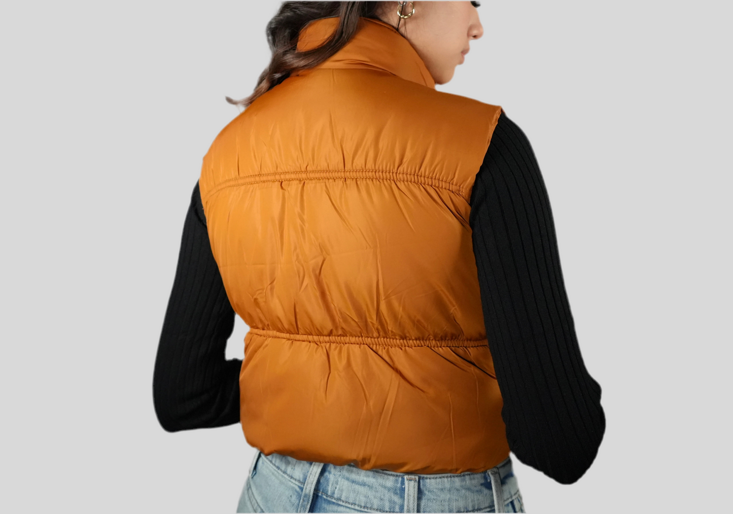 Blashe Cropped Zip Up Cognac Puffer Vest