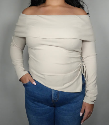 Ijoah Women's Foldover Asymmetric Long Sleeve Top - Nude