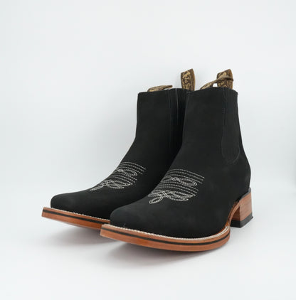 La Sierra Men's Black Nobuck Wide Square Toe Short Boot