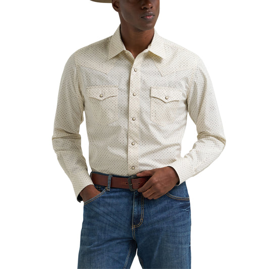 Wrangler Men's Retro Long Sleeve Western Snap Shirt - Beige