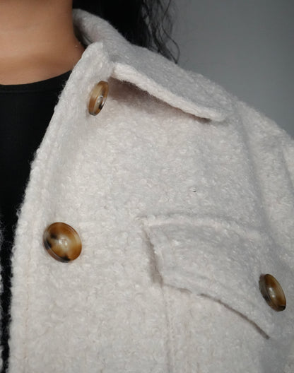 Women’s Fray Faux Sherpa Cropped Shaket - Oatmeal