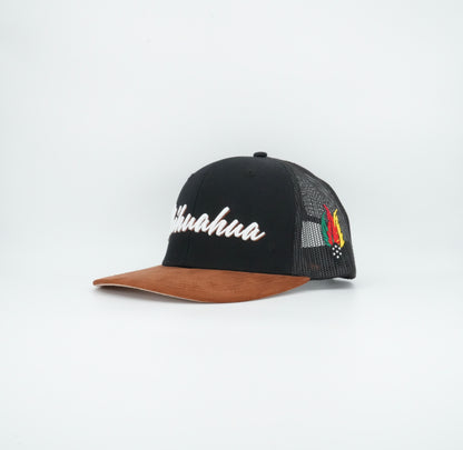 45 Chihuahua Cursive Trucker Cap Black Rust