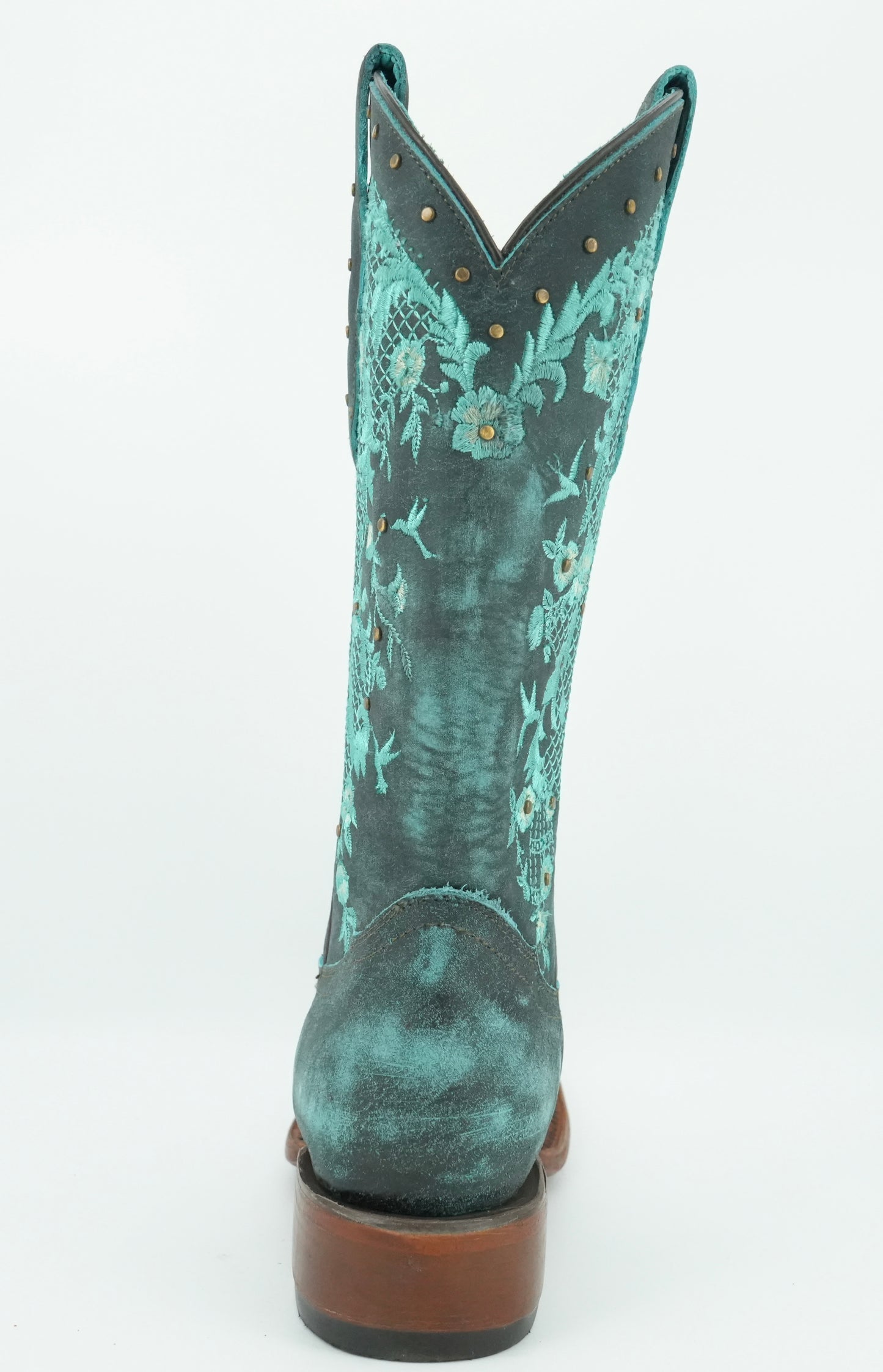 Quincy Women's Hummingbirds Old Turquoise Wide Square Toe Boot