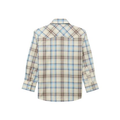 Boy's Wrangler Retro Plaid Western Long Sleeve Button Down Shirt - Tan