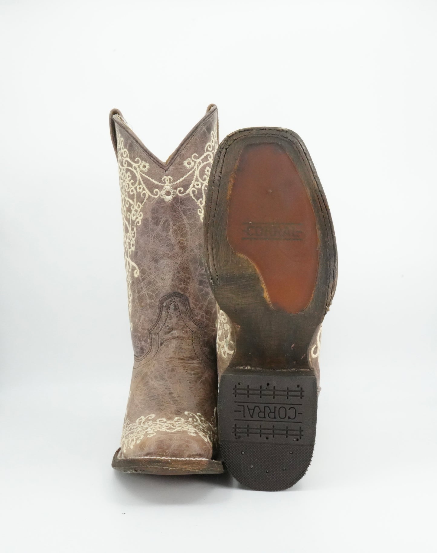 Corral Women’s Brown Bone Floral Square Toe Boot