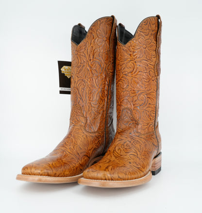 White Diamond Women's Tooled Print Honey Square Toe Boot