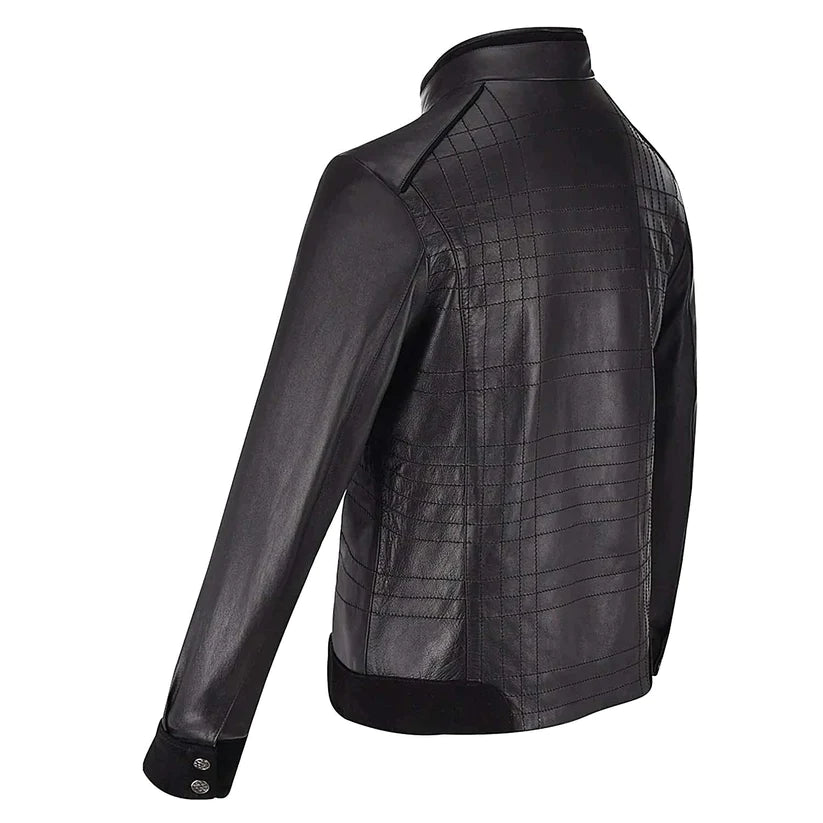Cuadra Men's Mandarin Neck Black Leather Jacket