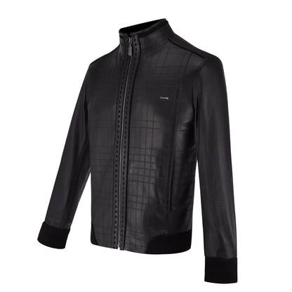 Cuadra Men's Mandarin Neck Black Leather Jacket