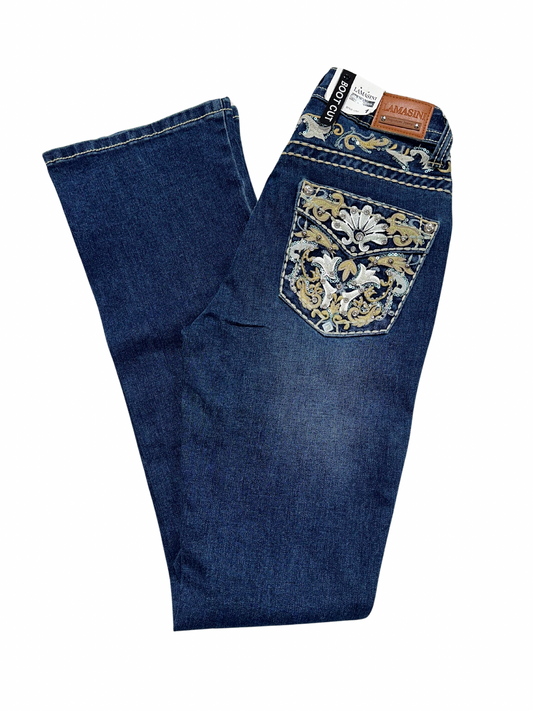 Lamasini Blue Bling Floral Pocket Bootcut Jean