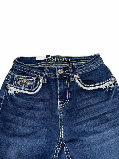 Lamasini Blue Bling Floral Pocket Bootcut Jean