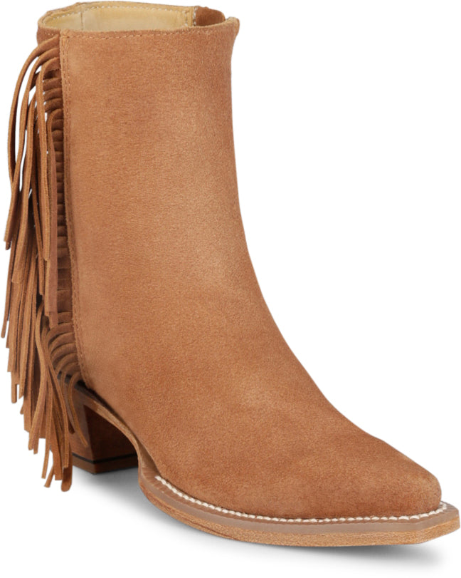 Justin Women's BEV Brown Suede Fringe Snip Toe Short Boot