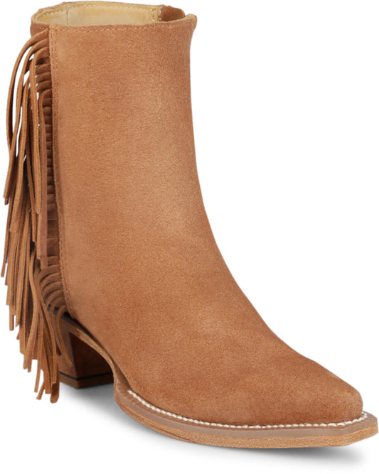 Justin Women's BEV Brown Suede Fringe Snip Toe Short Boot