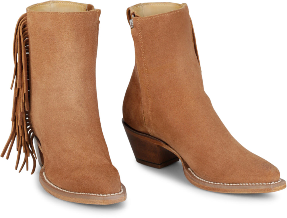Justin Women's BEV Brown Suede Fringe Snip Toe Short Boot