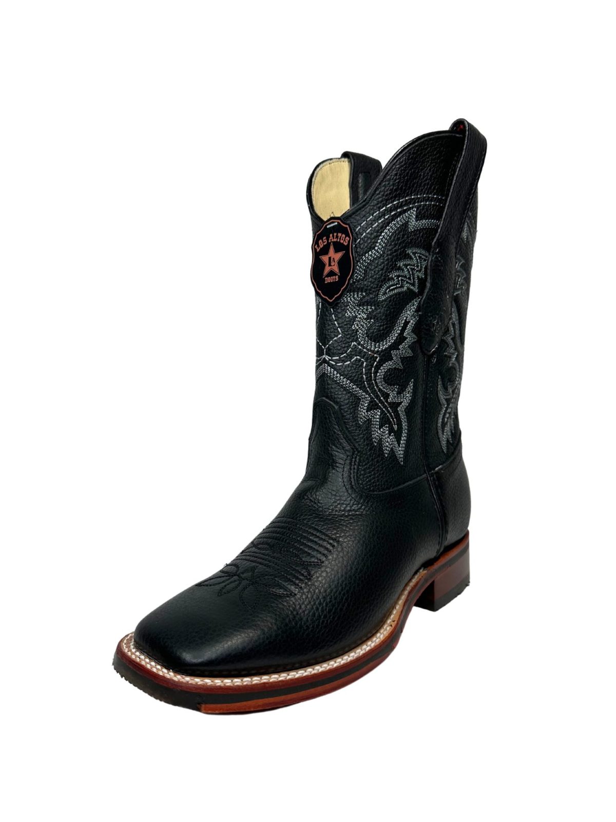 Los Altos Men's Black Square Toe Rubber Sole Leather Boot