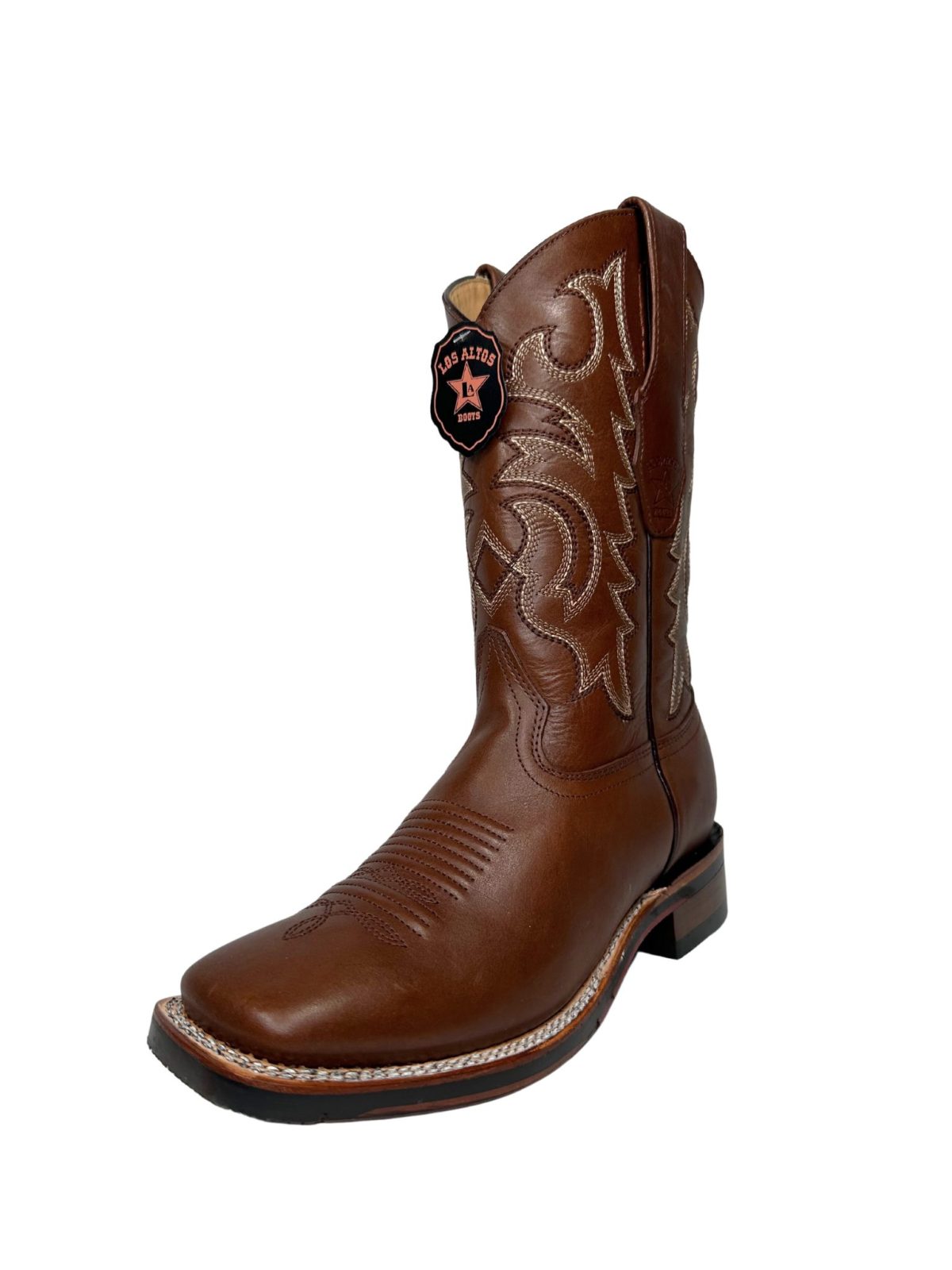 Men's Los Altos Wide Square Toe Suede Leather Boots - Cognac