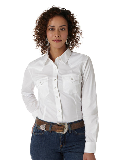 Wrangler Western Long Sleeve Solid Top - White