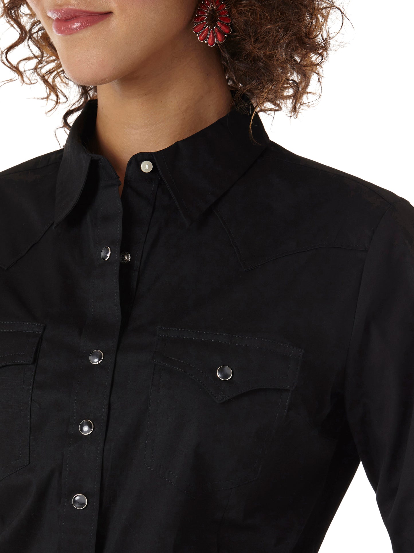 Wrangler Western Long Sleeve Solid Top - Black
