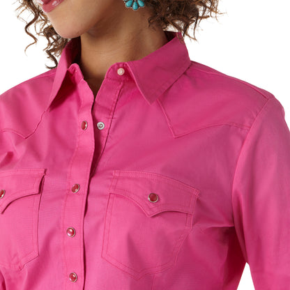 Wrangler Western Long Sleeve Solid Top - Pink